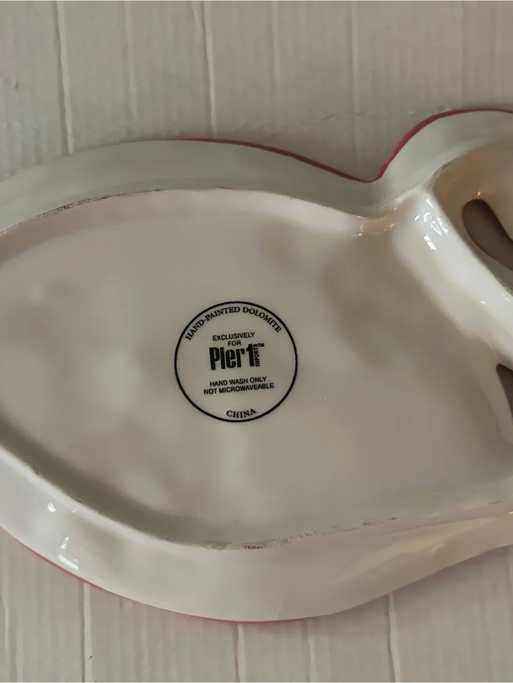 Vintage Pier 1 Imports Pink Flamingo Hand Painted Dolomite Trinket Dish Tray